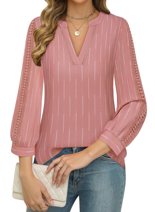 Unixseque Office Blouses for Women for Work V Neck Business Casual Tops Loose Fit Work Shirts Tunic Blouses Top Elegant Flowy Office Shirts Blouse Trendy 2024 Ladies Office Tops Fashion Pink Stripe M - Image 1